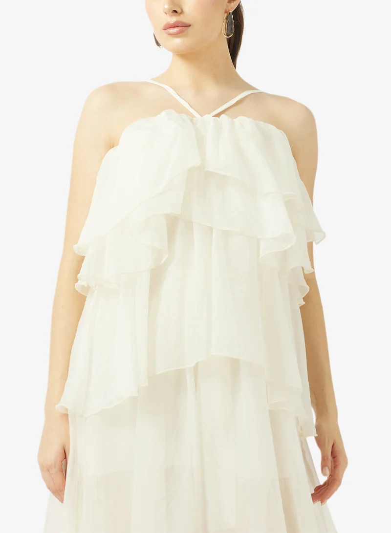 Ginger Boutique  Off Shoulder Frill Detail Maxi Dress for Women | Best Price UAE